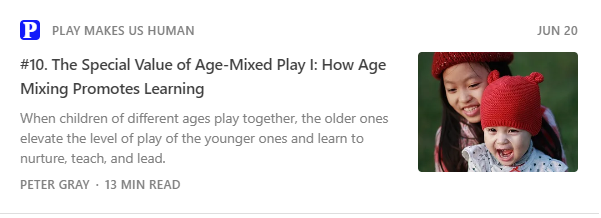 Blog post #10: The special Value of Age-Mixed Play I: How Age Mixing Promotes Learning